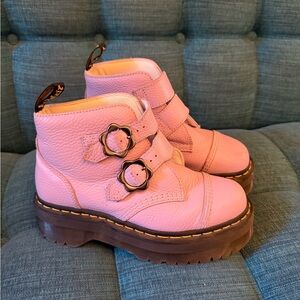 Light purple Doc Marten Devon Flower Buckle Leather platform boots